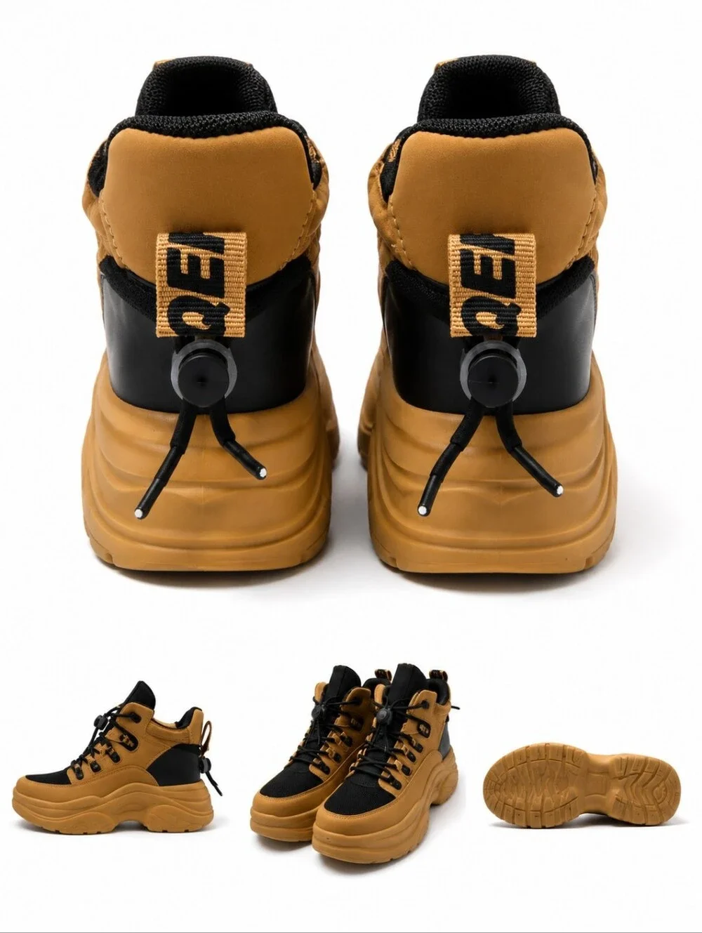 NEW Women’s Platform Sneakers US Size 9 Tan Black Boho Aztec Print Chunky Shoes